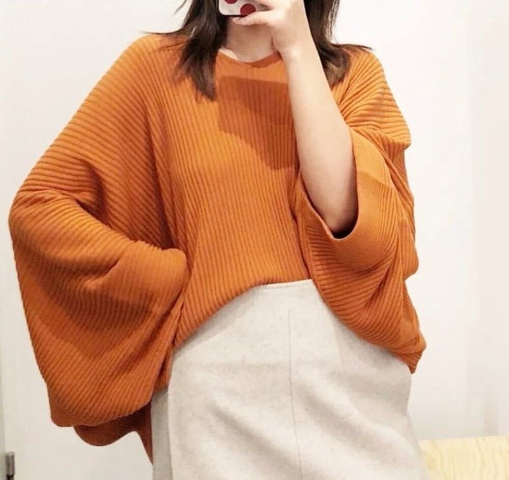COS Cape-Style Cotton-Knit Oversized Ribbed Orange Dolman Terracotta Top Size M